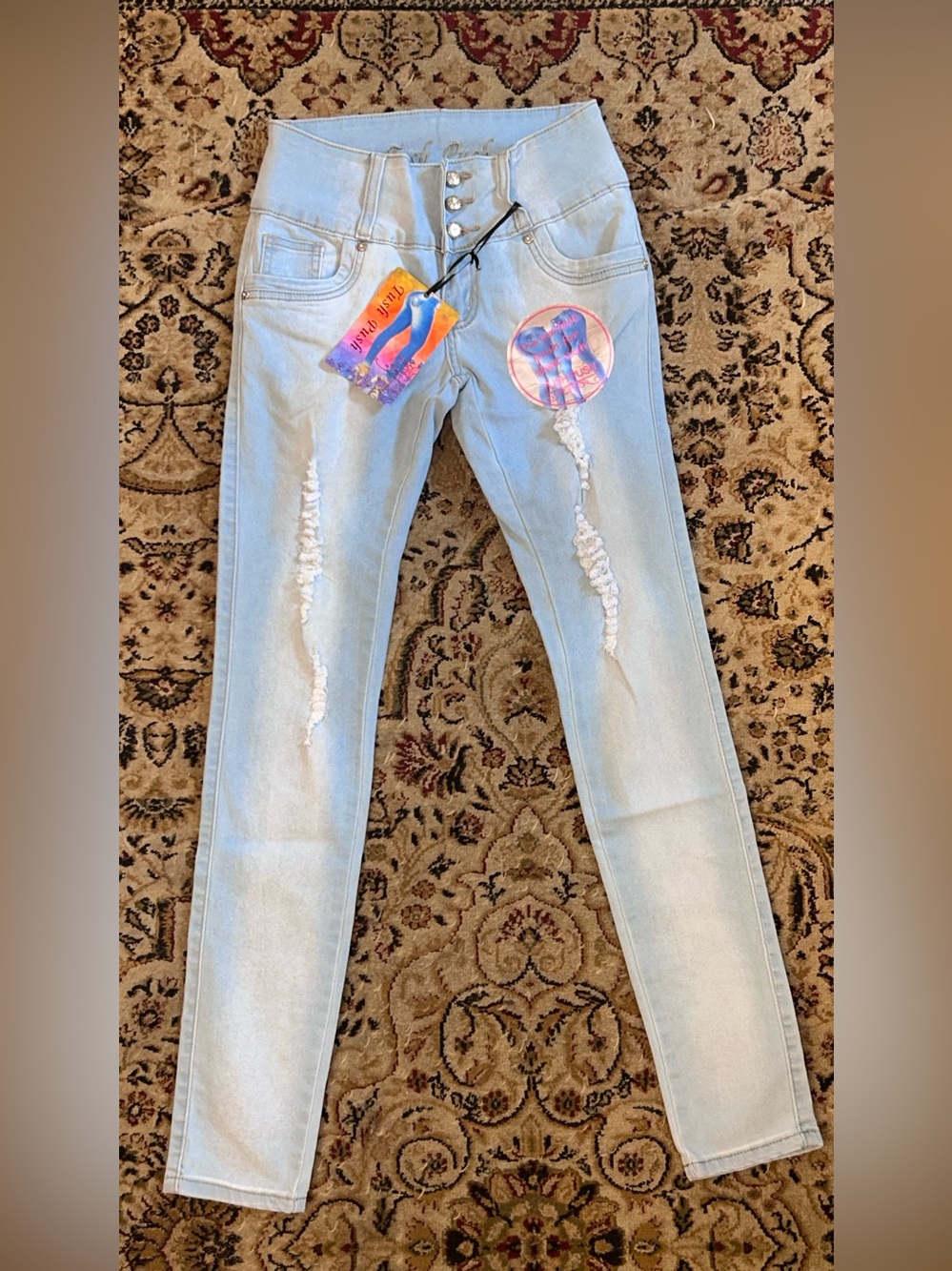 Tush Push Colombian Jeans  Light Wash Skinny with Distressed SZ 3 NEW